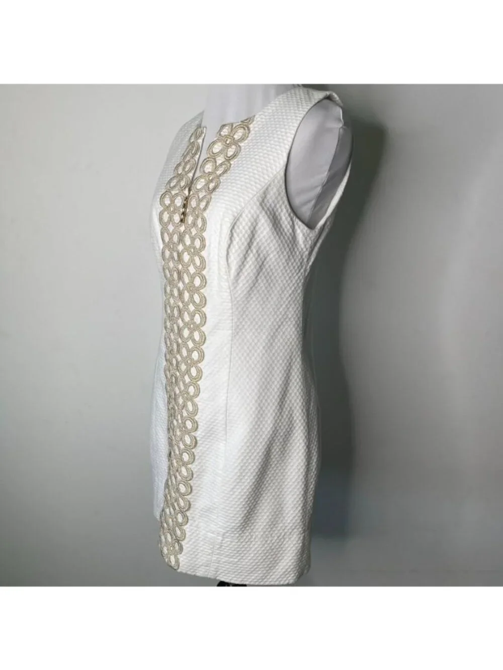 Lilly Pulitzer Mila Shift Dress Resort White Gold Lace Zip Front Mini Size 4 - Picture 5 of 12